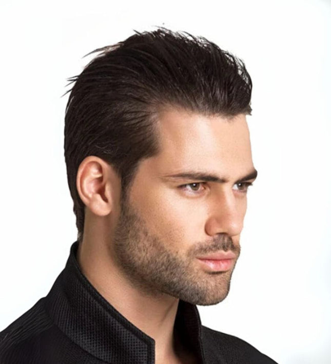 Toupet homme en cheveux naturels brun pour un look élégant et sophistiqué