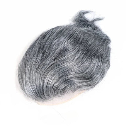 Toupet mi-long en cheveux naturels gris pour un look discret et élégant