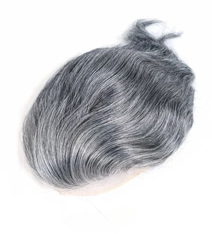 Toupet mi-long en cheveux naturels gris pour un look discret et élégant