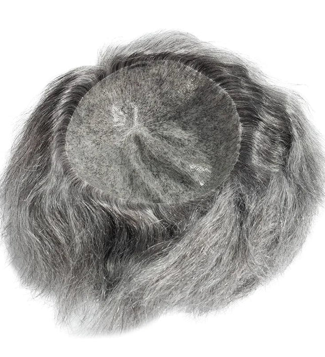 Toupet en cheveux naturels gris pour homme avec aspect réaliste et élégant