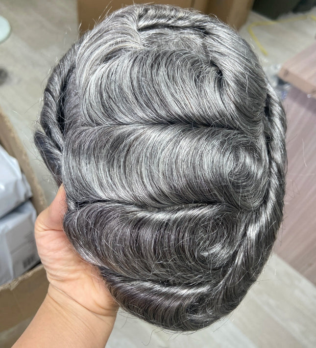 Toupet homme en cheveux naturels gris pour un style élégant et naturel